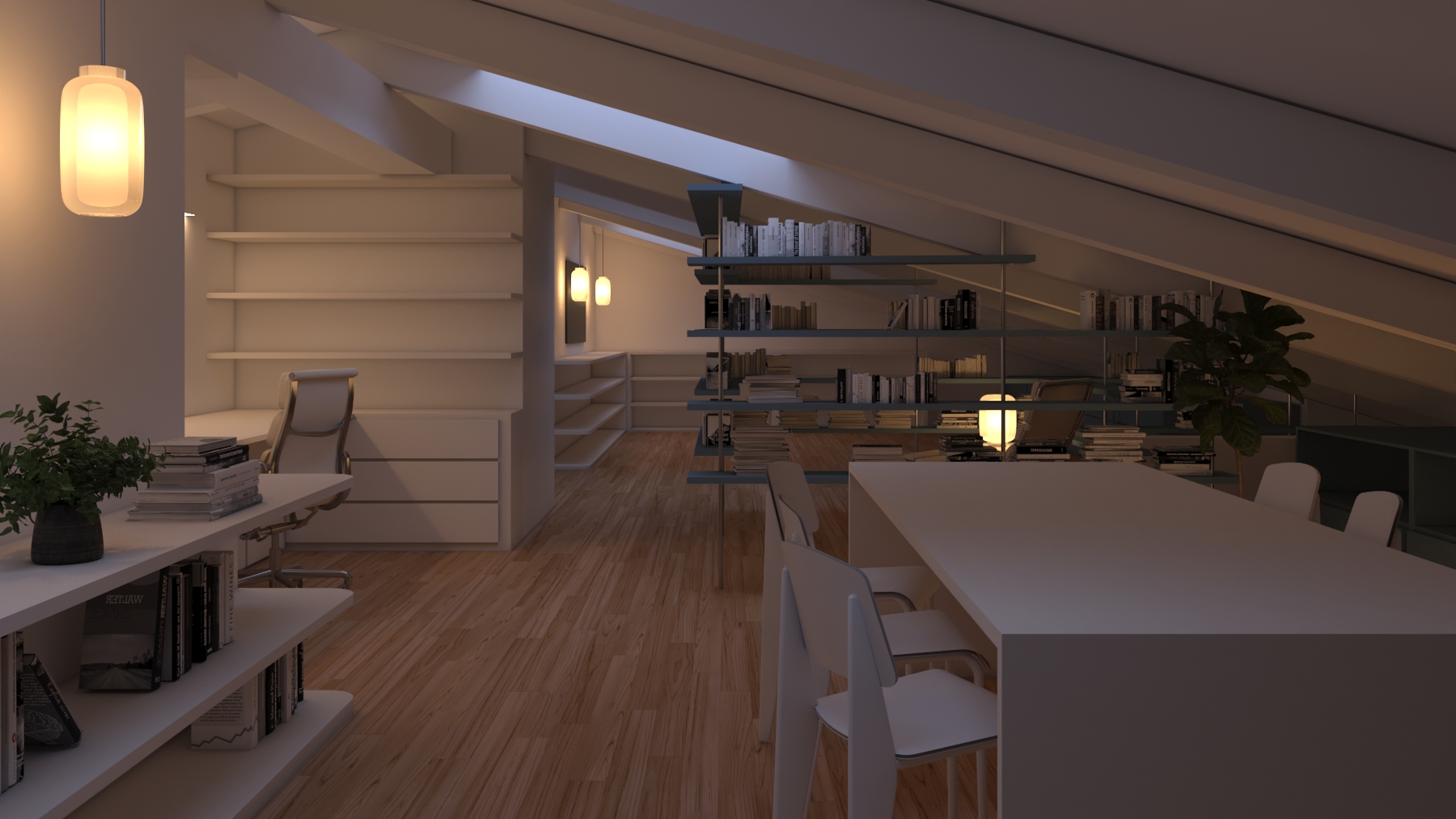 Studio in mansarda con libreria