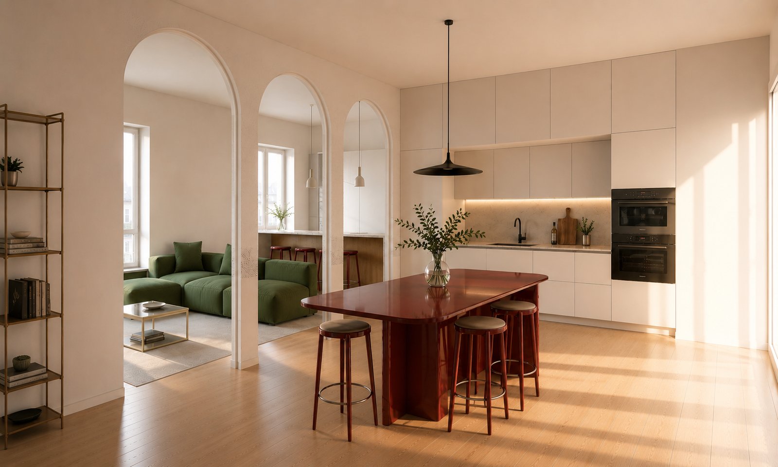 Soggiorno e cucina a vista, appartamento a Roma